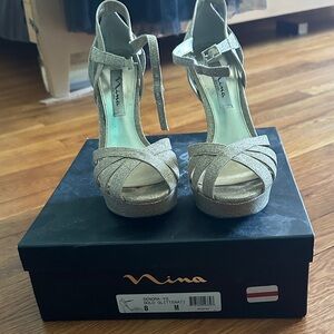 Nina Glittering Silver Platform Heels